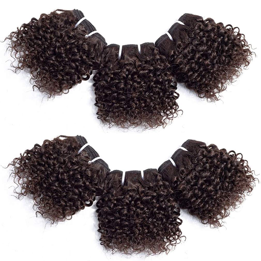 Peruvian Virgin Hair Short Kinky Curly Human Hair Weave Bundles 6 Pieces 6 Inches 238 Grams Light Brown Colour — image 1