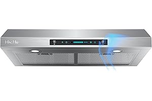 HisoHu 30 Inch Under Ducted Cabinet Range Hood with 1200 CFM, 4 Speed Gesture Sensing Kitchen Exhaust Hood & Touch Control Panel, Stainless Steel Stove Vent Hood with 2 LED Lights