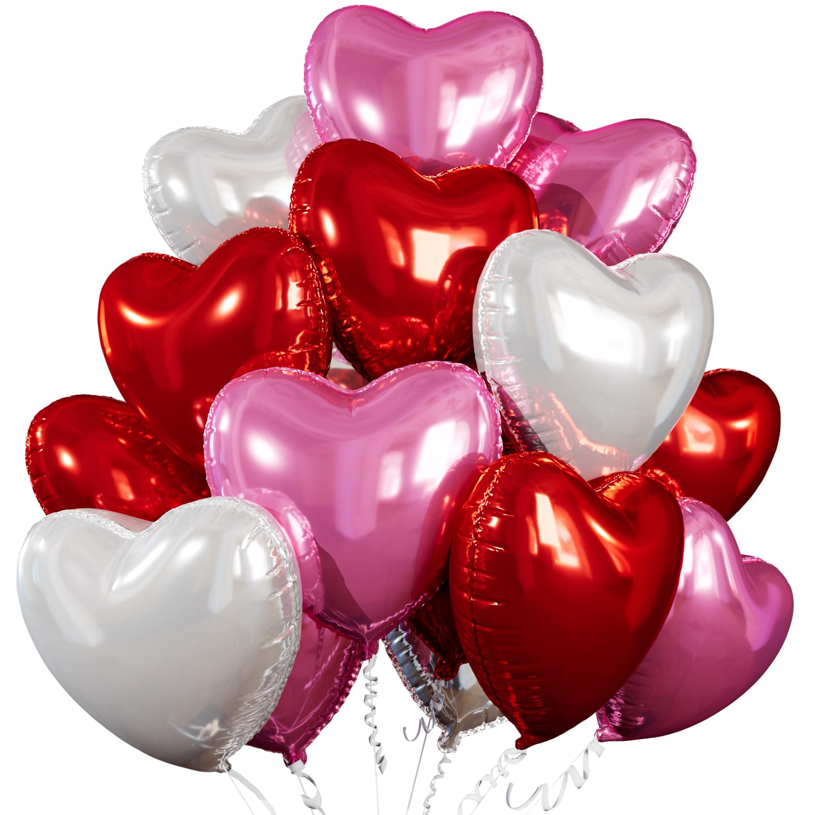 Photo 1 of 15 Pcs Red Heart Shaped Balloons, 18 Inch White Valentines Balloons Pink Heart Foil Balloon for Birthday Bridal Shower Engagement Wedding Valentine Party Decorations