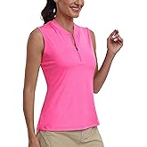 MoFiz Women's Golf Polo Shirt Sleeveless 1/4 Zip Collarless Tennis Tank Tops Quick-Dry Lightweight Athletic Sport T-Shirt
