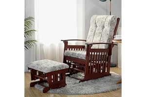 Dvasovio Rustic Glider Chair for Nursery with Ottoman, Resistant Rubber Wood Nursery Glider and Ottoman Sets for Relaxing, Rocking Chair for Living Room Bedroom (Flower)