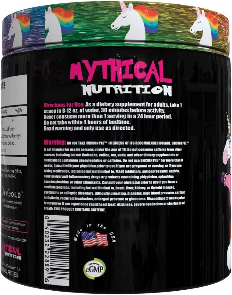 Mythical Nutrition Unicorn PRE Workout by Insane Labz, Pre Workout Powder with Edible Glitter, Extreme Energy Nitric Oxide Boosting, Beta Alanine Betaine Taurine AMPiberry, 35 Srvgs, Glitter Punch: Health & Personal Care