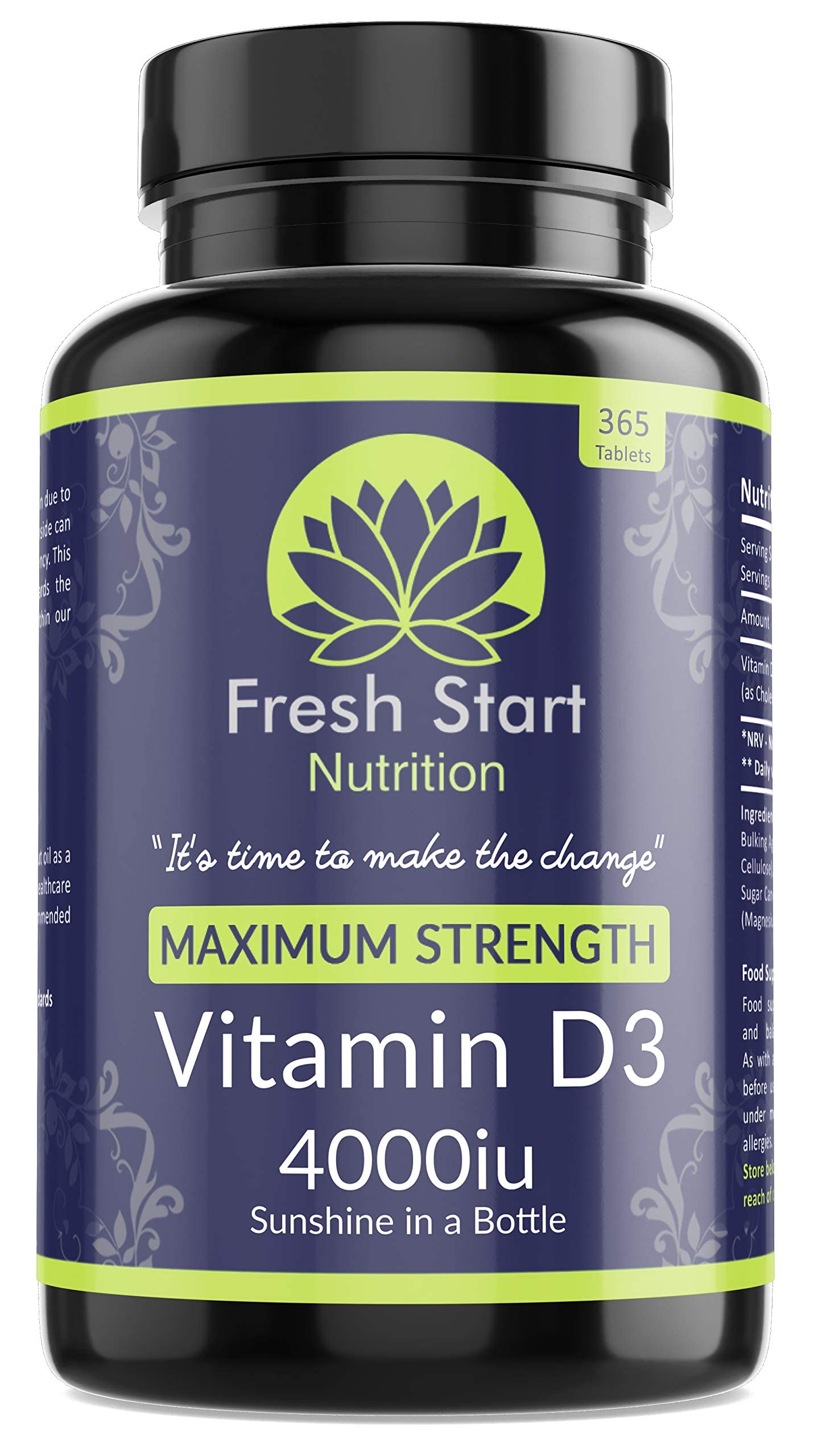 Vitamin D 4000 iu High Strength Premium Vitamin D3 Immune Support Tablets - 1 Year Supply Vegetarian Tiny Vitamin D3 4000iu Pills - VIT D Supplement Cholecalciferol - UK Made Fresh Start Nutrition