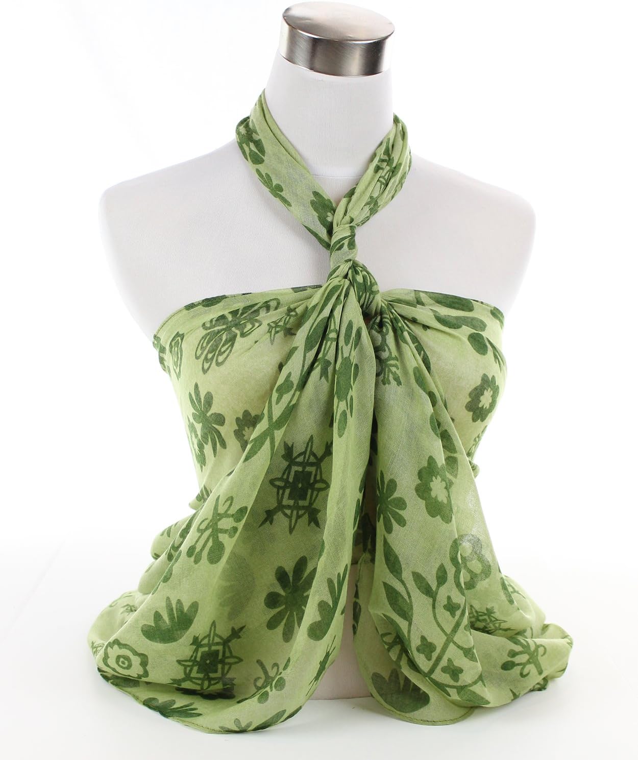 Luau Floral Pattern Womens Ladies Scarf Wrap Pareo in Green