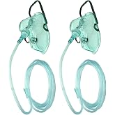 Oxygen Mask, Pediatrics Oxygen Mask with 7feet Length 6mm Oxygen Tube and Adjustable Elastic Strap, DEHP-Free and Latex-Free Materials, 2 Pack (Green,for Children)