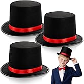 Pumtus 3 Pack Black Felt Top Hat for Kids, Funny Party Hat with Red Band, Victorian Tuxedo Costume Hat, Dress Up Coachman Hats, Tall Hat for Cosplay, Halloween, Stage Performance