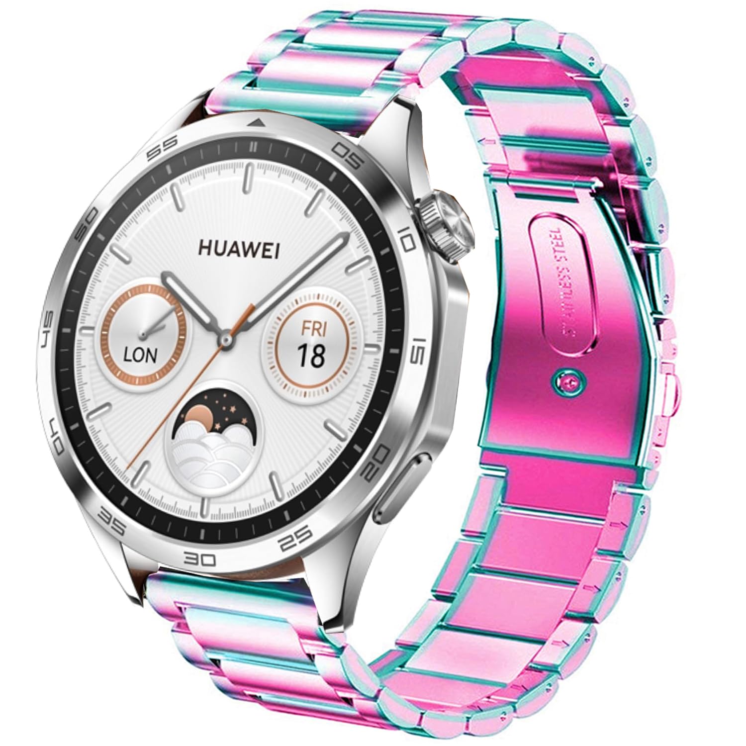 DEALELE Strap Compatible with Samsung Galaxy Watch 46mm / Galaxy 3 45mm, 22mm Stainless Steel Metal Replacement Bands for Huawei Watch GT5 / GT5 Pro / 4/4 Pro / GT4 / 3/3 Pro / GT3 46mm, Rainbow