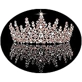 TOBATOBA Crystal Wedding Tiara for Women Rose Gold Crown Royal Queen Headband Metal Princess Bride Quinceanera Headpieces Birthday Prom Pageant Halloween Costume Cosplay