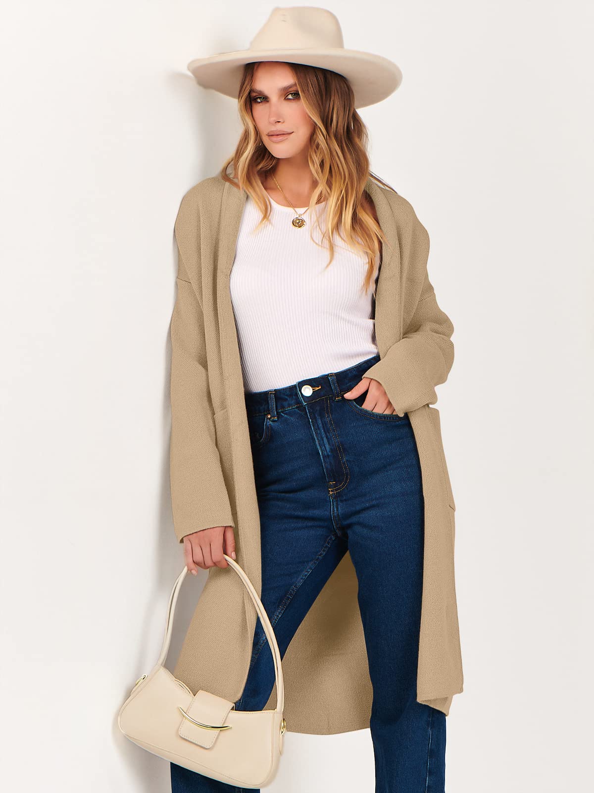 ANRABESS Women's Cardigan Long Sweater Oversized Open Front Knit Duster Coat 2025 Trendy Lady Fall Coatigan Outerwear