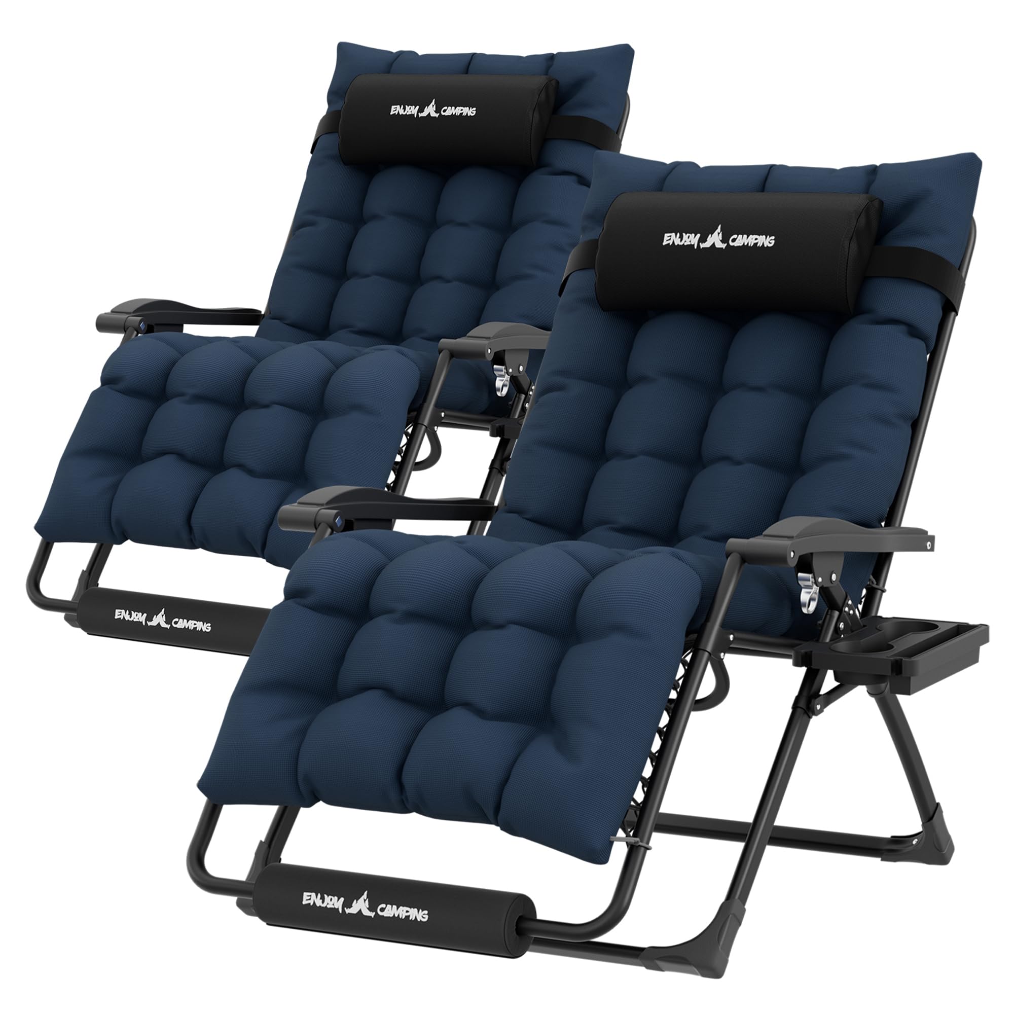 UDPATIO Oversized Zero Gravity Chair Set of 2, 29In XL Patio Reclining Chair with Cushion, Outdoor Folding Recliner with Pillows|Cup Holder|Foot Rest|Padded Headrest, Navy Blue, Support 500LB Image
