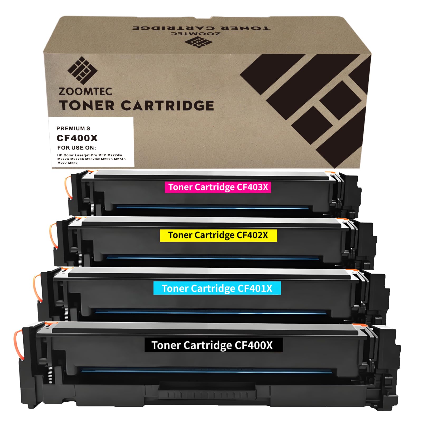 ZOOMTEC Compatible for HP 201X CF400X CF401X CF402X CF403X Toner Cartridge for HP Colour Laserjet Pro MFP M277 M277DW M277N M274N M252DW M252 M252N M277DW Printer (4 Pack)