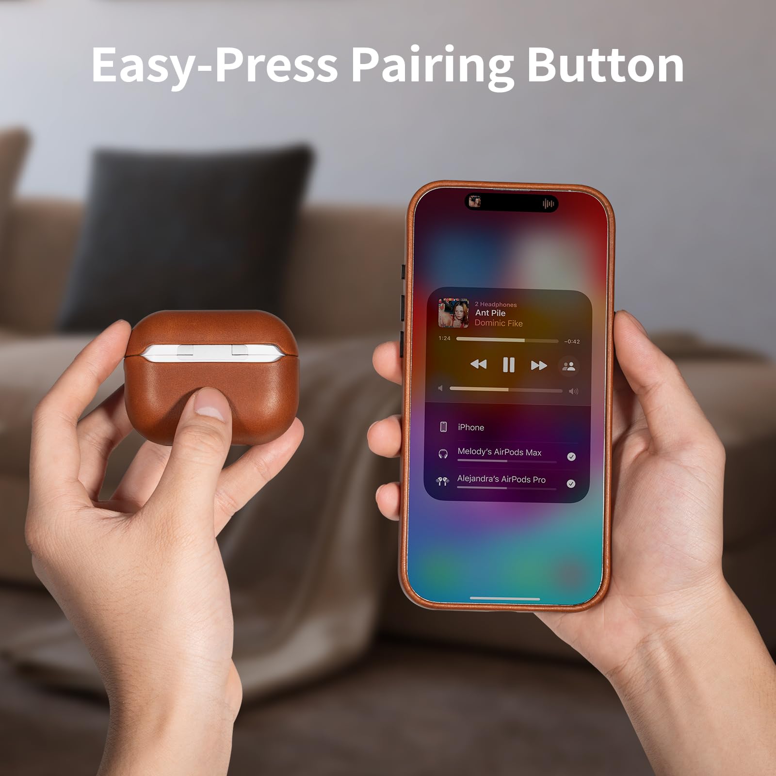 Belemay Handcrafted Full-Grain Vegetable-Tanned Leather Case for AirPods Pro 3rd Gen (2025), Two-Tone Effect, Natural Patina, Compatible with MagSafe, Compatible with Airpods Pro 3, Saddle Brown