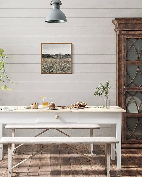 INSIMSEA SQUARE FRAMED CANVAS WALL ART, SCENERY FIELD HOME DECOR, VINTAGE MEADOW FLOWERS WALL ART PRINTS, RETRO NATURE FLORAL WALL DECOR FOR LIVING ROOM BEDROOM HOME BATHROOM 24″X24″