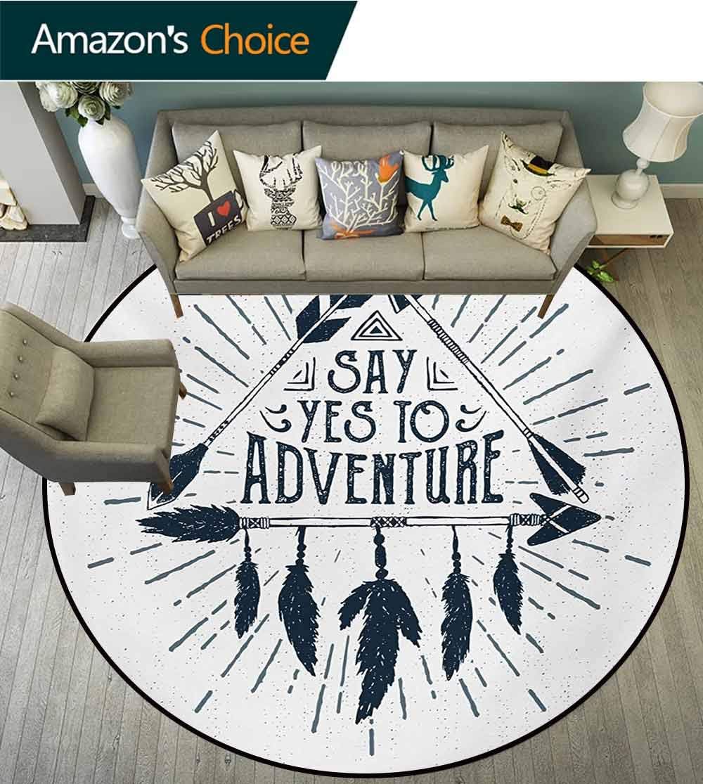 RUGSMAT Adventure Modern Flannel Microfiber Round Area Rug,Adventure Quote in Hand Drawn Tribal Frame with Arrows and Feathers Ethnic Artwork Living Room Bedroom Study Soft Carpet,Round-24 Inch