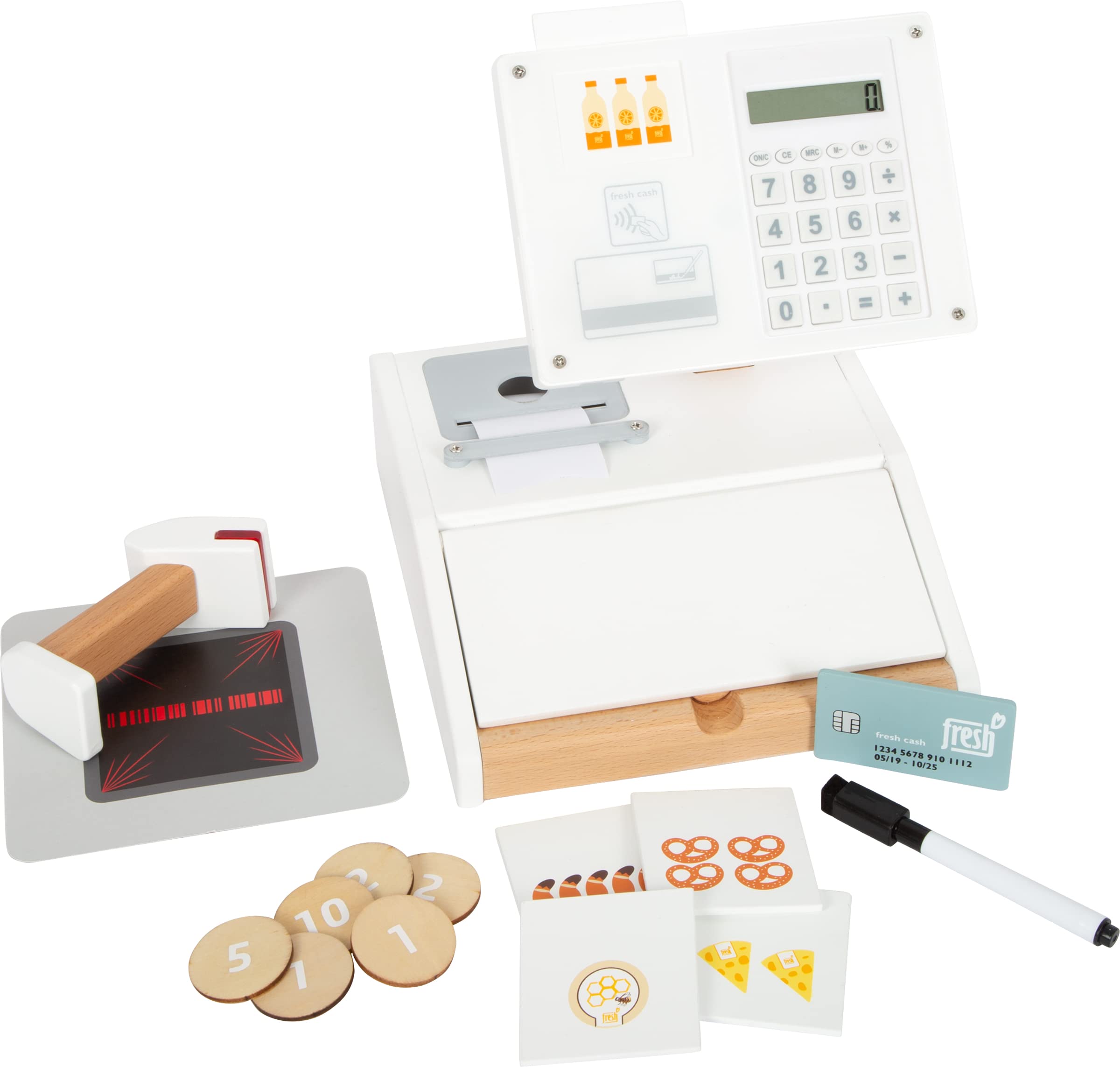 small foot Kasse "fresh" aus Holz, multifunktionales Zubehör für Kaufladen, Rollenspielzeug, ab 3 Jahren, 12249, Weiß