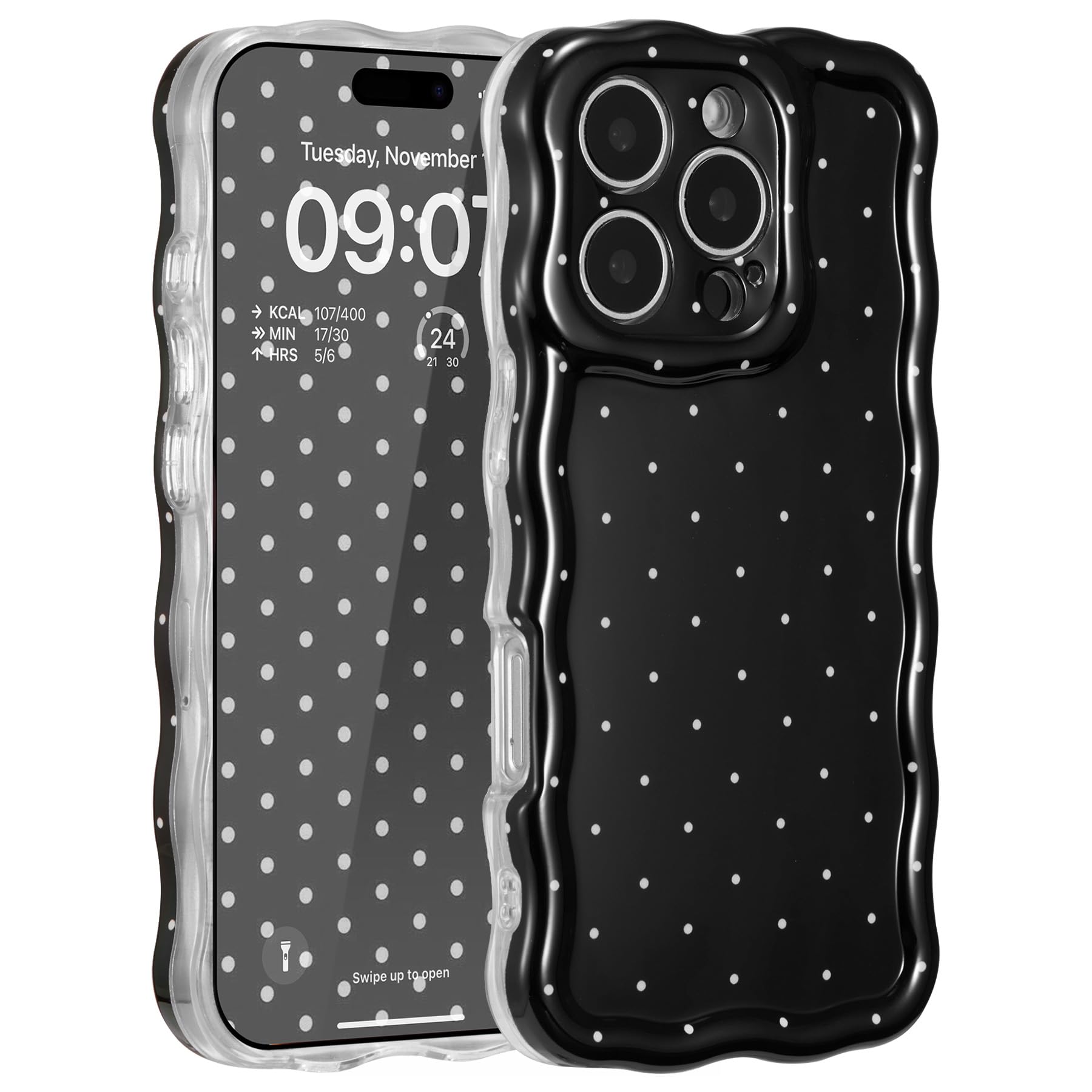 ZCDAYE for iPhone 13 Pro Max Case, Cute Wavy Aethetic Phone Cover for Women Girls, Soft TPU Shockproof Full Camera Protective Cases for iPhone 13 Pro Max (6.7 inches),Black Polka Dots