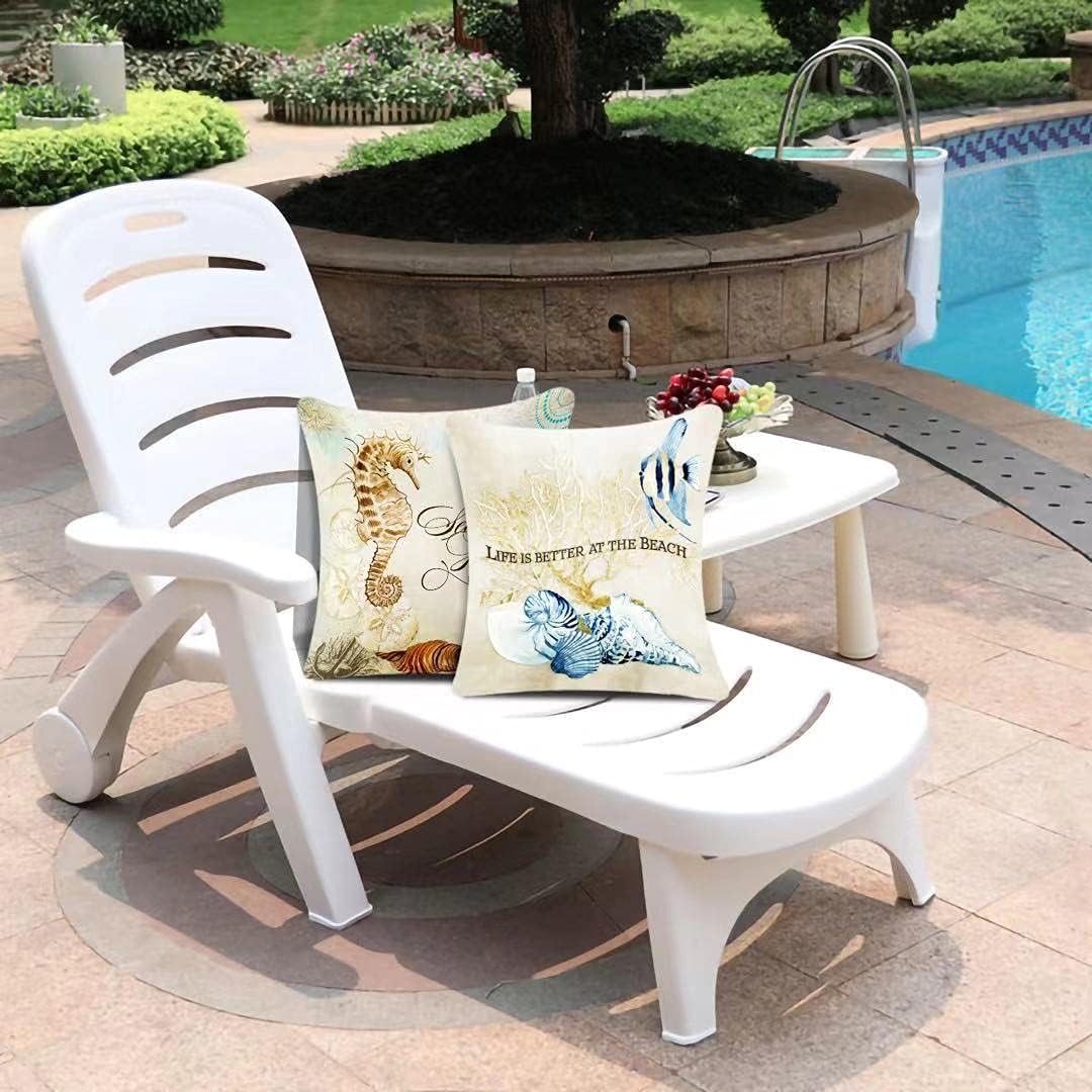 Beach Throw Pillow Covers Outdoor Decorative Sea Coastal Theme Decor Cushion Square Pillowcase Decorative Pillows for Living Room Bed Sofa and Car Throw Pillow Covers 18x18 Inch Set of 4 Blue: Home & Kitchen
