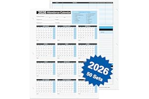 FENTASY 2026 Attendance Calendar Work Tracker Attendance Calendar Cards - 8.5 X 11 Cardstock/Pack of 50 Sheets
