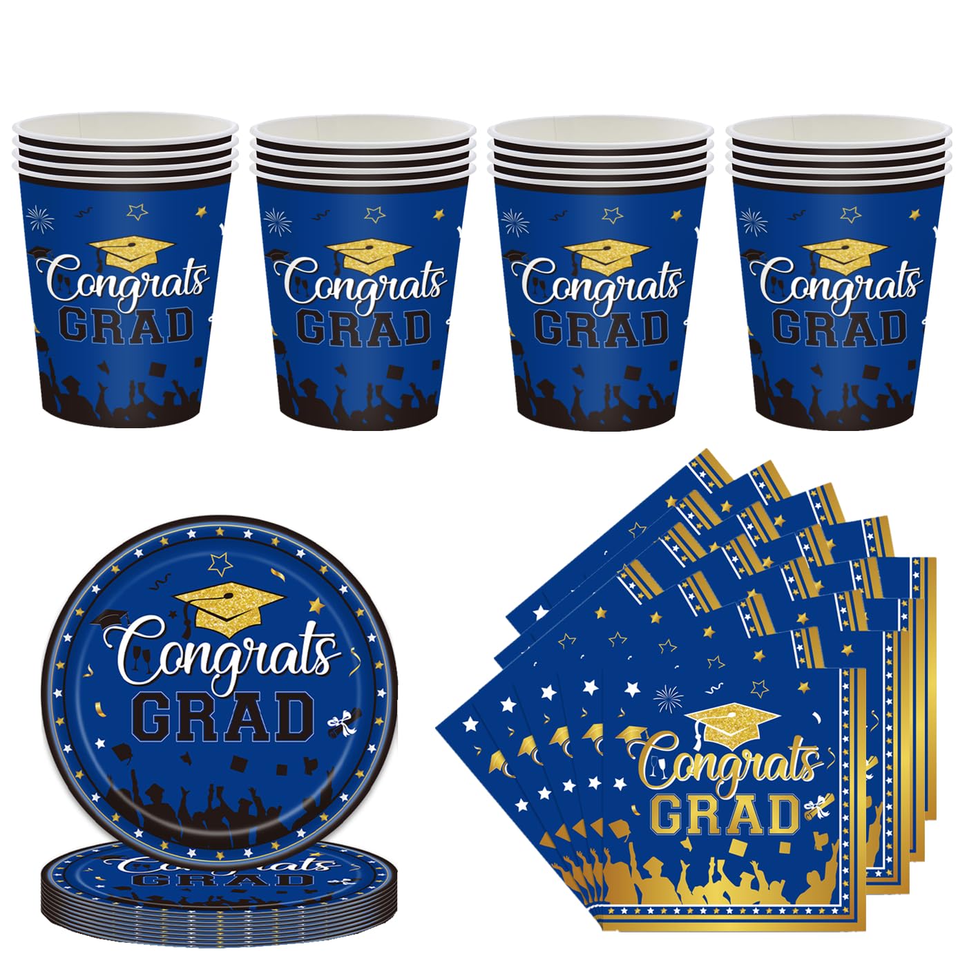 52Pcs Blue Graduation Tableware Kit for 16 Guest,2025 Graduate Paper Tableware 16Pcs Graduate Plates,16Pcs Paper Cups and 20p Napkin in Blue,Graduation Dinnerware Set for Grad Party Decor Supplies