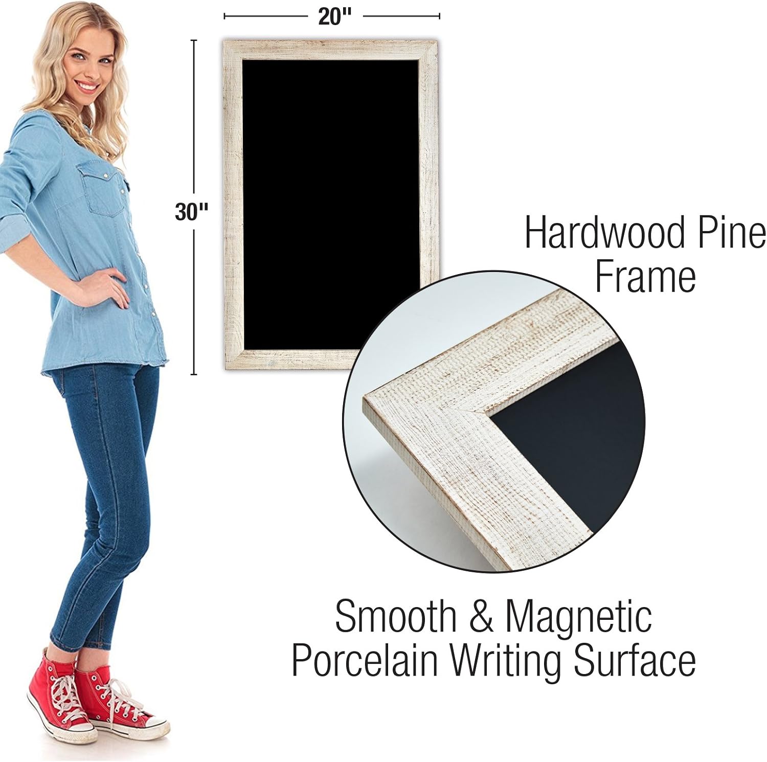Rustic White Magnetic Wall Chalkboard Sign: Includes 10 Liquid Chalk Markers 20"x30" Wooden Hanging Chalk Sign for Kitchen Wall Decor, Restaurant Menu Board and Wedding Sign / Hangs in Both Directions: Home & Kitchen
