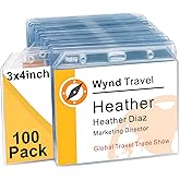 Fushing 3x4 Clear PVC Name Badge Holders - No Zipper Horizontal Tag Holders for 3 x 4 Inch Badge Inserts (100)