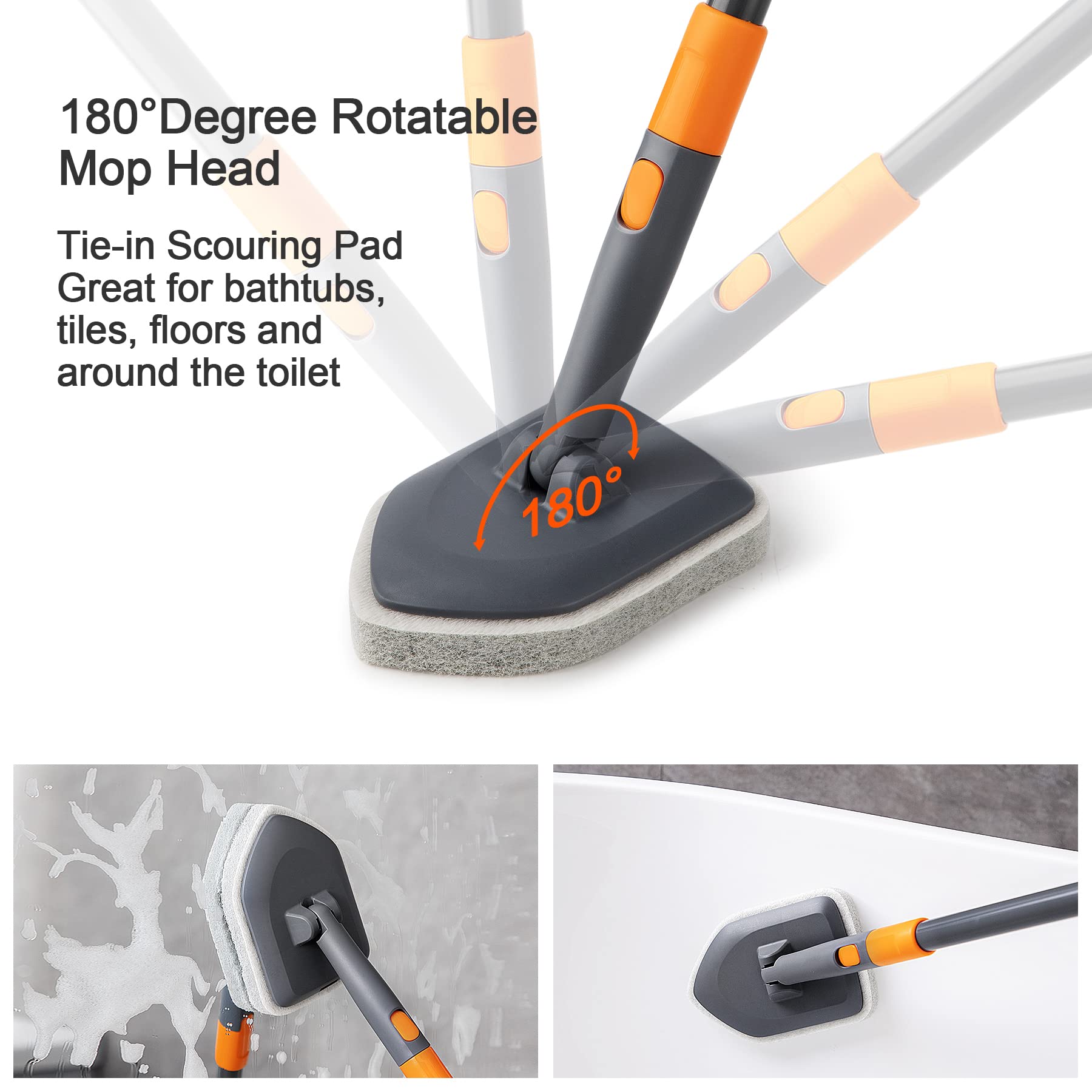 Tile Tub Scrubber Brush with 3 Different Function Cleaning Heads and 56