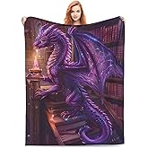 Dragon Blanket Gifts for Adults Kids - Flannel Book Pattern Throw for Bed, Living Room, Sofa, Couch, Traveling, Camping - Soft Warm Lightweight Decor for Dragon Lovers 50x60in