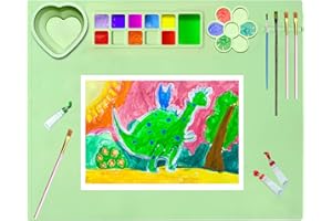 AMNCML Silicone Painting Mat,20"X16"Large Silicone Art mat, Art Mat with Cup, Easy Clean up, Protects Surfaces Perfectly. for Paint, Color, Play with Clay/Play Dough.(Green)