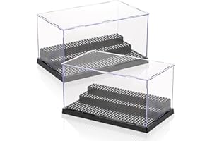 ZEAYEA 2 Pack Display Case for Minifigure Action Figures Blocks, Acrylic Display Box Storage with 3 Movable Steps, Dustproof 