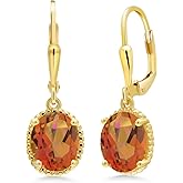 Gem Stone King 18K Yellow Gold Plated Silver Leverback Drop Dangle Earrings For Women | 9X7MM Oval Gemstone Birthstone | Gold Earrings | Fine Jewelry Gifts for Her Mom Women Wife