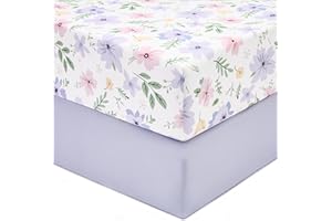 TILLYOU Baby Crib Sheets for Boys Girls, Super Soft Toddler Bed Sheets, 2 Pack Sheets for Standard Crib Mattress 28x52in, Brilliant Little Flowers