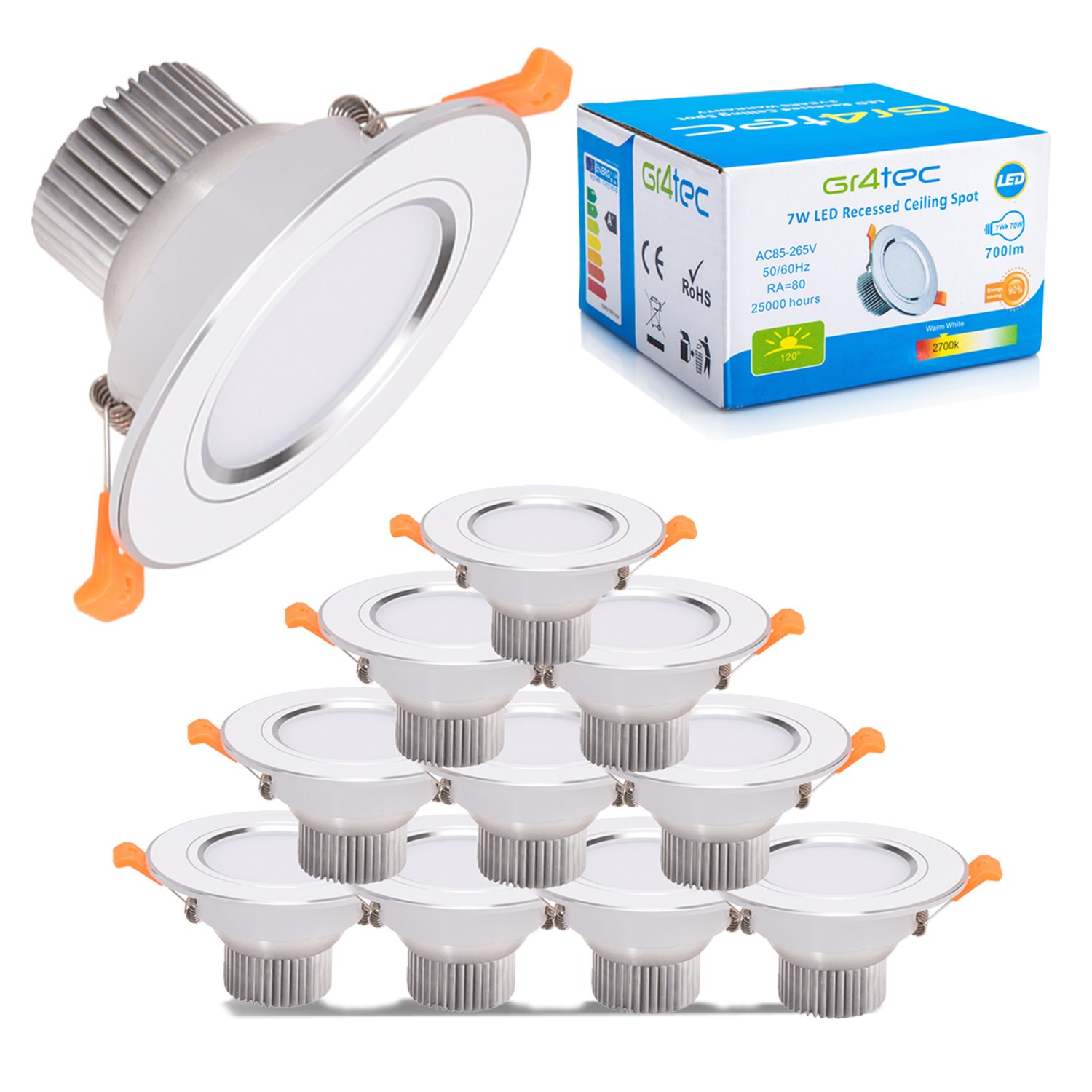 Gr4tec 10 x LED Recessed Lighting Ceiling Spot Downlight High CRI Ra80