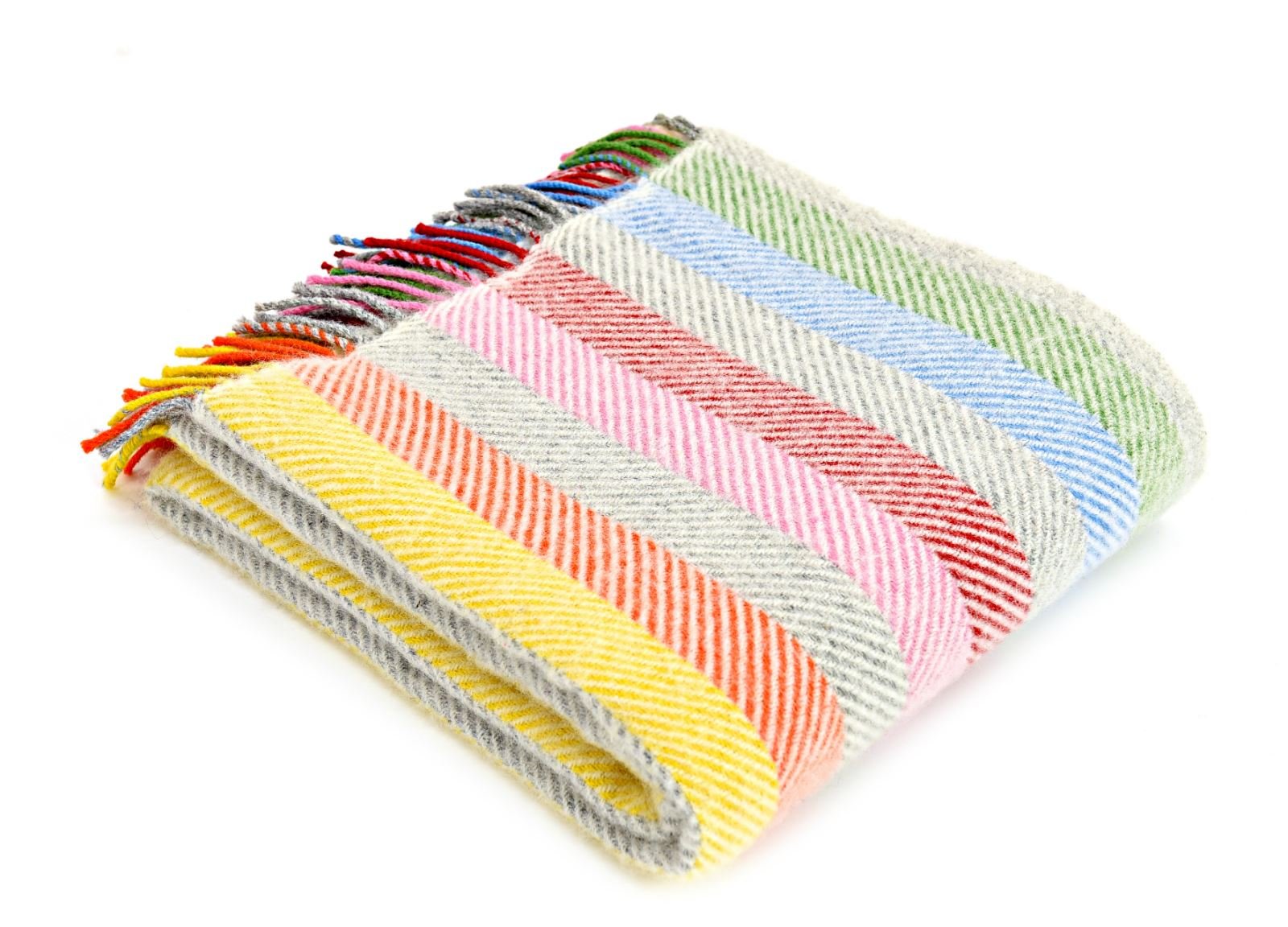 Rainbow Stripe Grey Knee Rug Pure New Wool Throw British Made