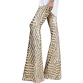 BLENCOT Women's Glitter Sequin Wide Leg Palazzo Pants High Waist Bell Bottoms Party Flared Trousers