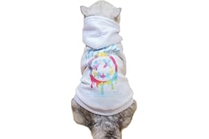 QWINEE Letter Graphic Cat Hoodie Breathable Stretchy Sweatshirts with Hat Warm Cat Clothes for Small Medium Large Cats Dogs White S
