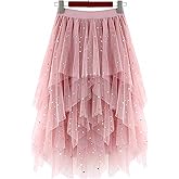 LBKKC Tulle Skirts for Women, Puffy Skirt Asymmetrical Midi Length Ruffled Tutu Layered Mesh Fairy Skirt