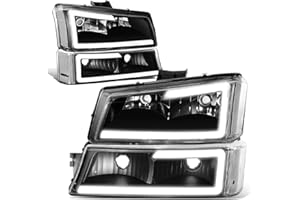 DNA MOTORING HL-LB-CSIL03-BK-CL1 Black Housing 3D LED DRL Headlight Bumper Lamp Set Compatible with 03-06 Silverado 1500-3500 / Avalanche 1500 2500