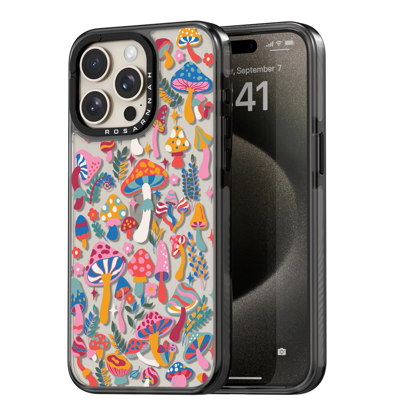 casevivid Compatible for iPhone 15 Pro Max Case Cute Aesthetic - Durable Shockproof 6.6 ft Drop Impact Phone Case Cover with Funny Fashion Mushroom Jungle 6.7" Black