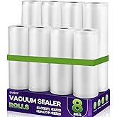 CAREGY Food Vacuum Sealer Rolls Bags 8 Pack 4 Rolls 8'' x 20' and 4 Rolls 11''x 20' Commercial Grade BPA Free Bag Rolls Embossed Food Saver Bags for Meal Prep,Sous Vide Cooking and Food Storage