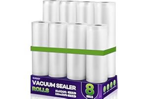 CAREGY Food Vacuum Sealer Rolls Bags 8 Pack 4 Rolls 8'' x 20' and 4 Rolls 11''x 20' Commercial Grade BPA Free Bag Rolls Embossed Food Saver Bags for Meal Prep,Sous Vide Cooking and Food Storage