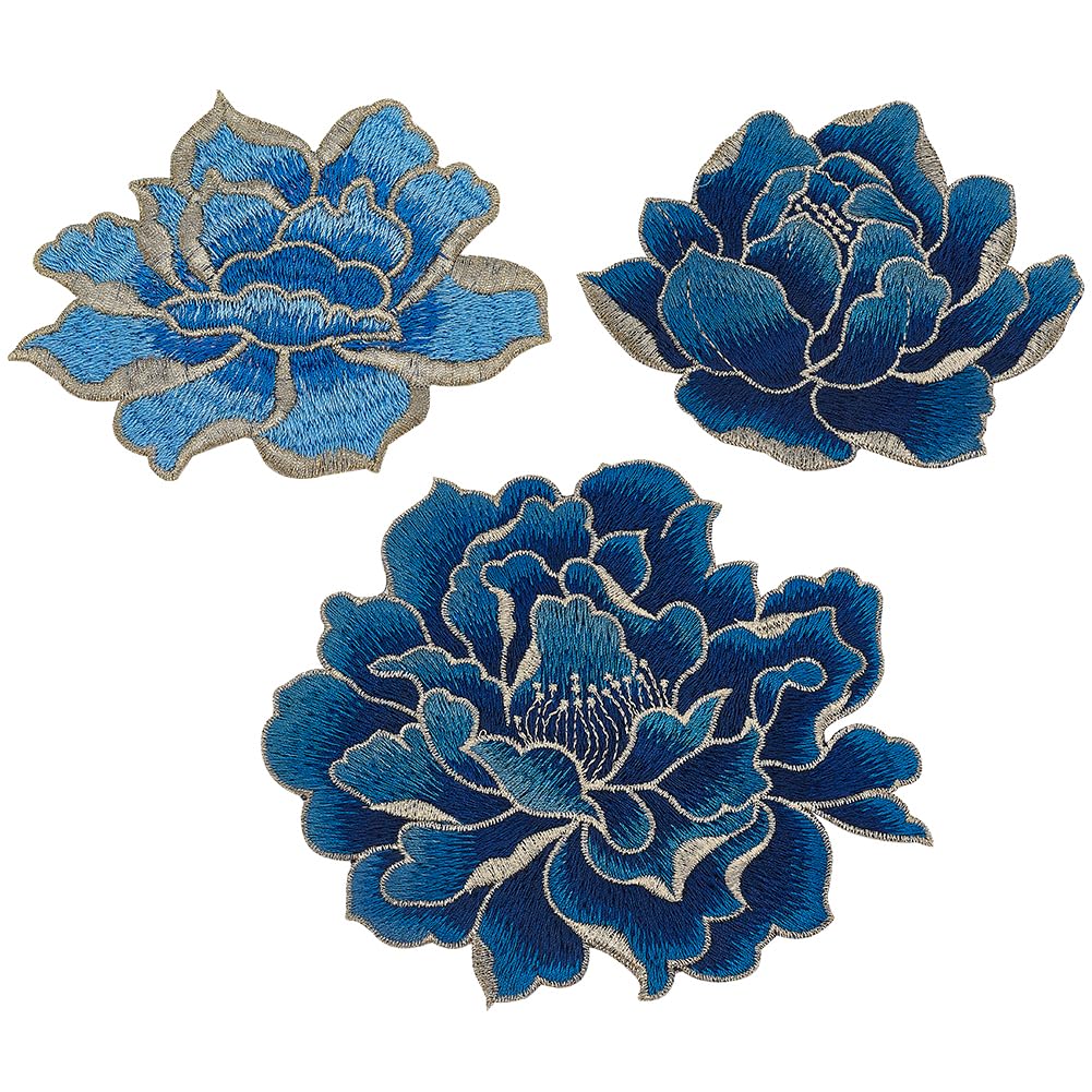 BENECREAT 3Pcs 3 Styles Sew on Peony Floral Patches, Embroidered Flower Appliques Fabric for DIY Clothing, Jackets, Jeans, Backpacks, Hats, Arts Craft Sew Making Repair