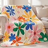 Frienda Vintage Flower Blanket Boho Colorful Throw Blanket Hippie Soft Blanket Preppy Decor Aesthetic Floral Flannel Throw Blanket for Sofa Couch Bed Chair or Dorm Supplies 50" x 60"