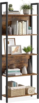 VASAGLE 5 Tier Bookcase Storage Shelf Rustic Brown Industrial Steel Frame