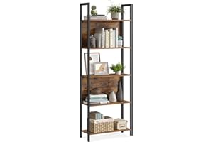 VASAGLE 5-Tier Bookshelf, Book Shelf, Industrial Bookcase, with Steel Frame, for Living Room, Home Office, Bedroom, 9.4 x 24.4 x 65 Inches, Rustic Brown and Black ULLS025B01