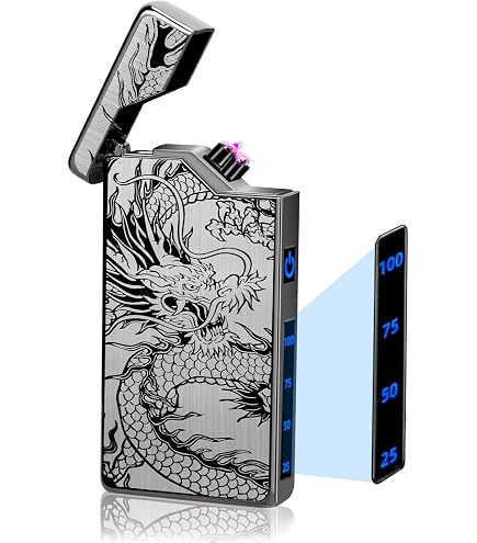 GADATOP Briquet Tempête USB Rechargeable Noir - Design Moderne Avec Affichage LED