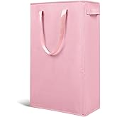 Odonata Slim Laundry Hamper Handles Collapsible Laundry Basket Thin Dirty Clothes Basket Narrow Laundry Bag Foldable Dirty Hamper 45L (Pink)