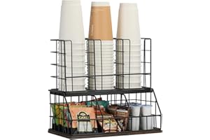 TQVAI Coffee Station Organizer, Coffee Bar Accessories Station Organizer, 6 Compartment Condiment Rack for Breakroom, Office, Home, Black/Archaize