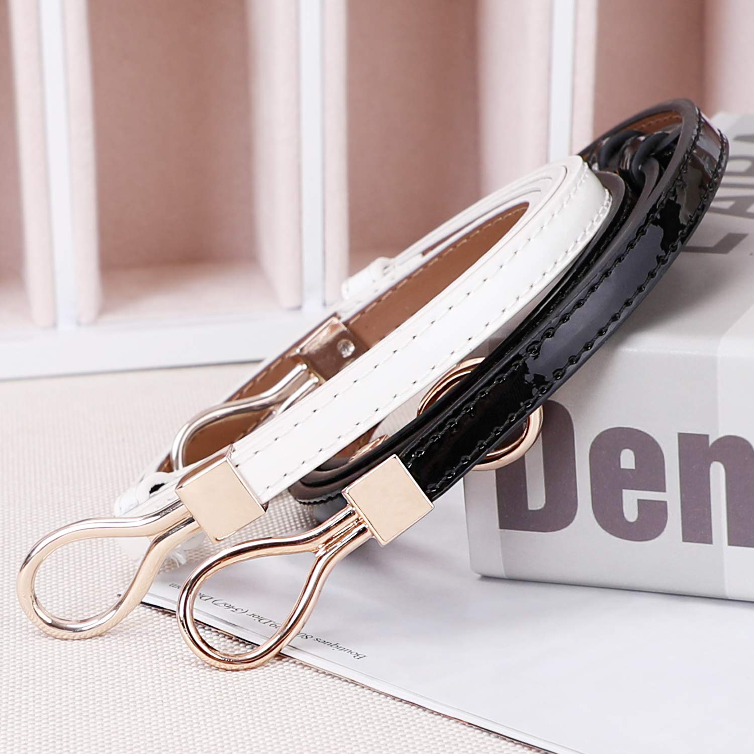 Leather Skinny Women Belt Thin Waist Belts for Dresses Up to 37\