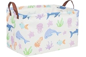 Essme Rectangular Boys Basket,Kids Storage Basket with Handles for Room Decor, Toy Box,Ocean Storage Bin（Ocean）