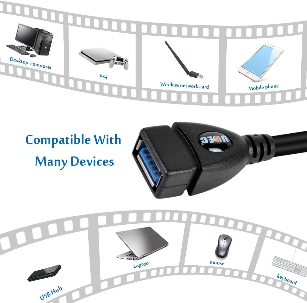UCEC 2 Pack Short USB Extender, USB 3.0 Extension Lead Male to Female Extension Cable, 90 Degree Adapter, Left and Right Angle, Black - Image 4